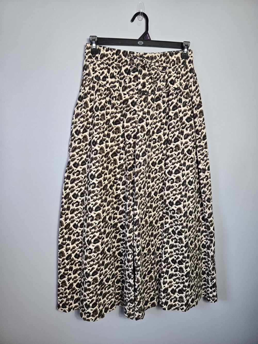 Lovlov Leopard Animal Print Corduroy Wide Leg Culottes Cropped Pants Size M